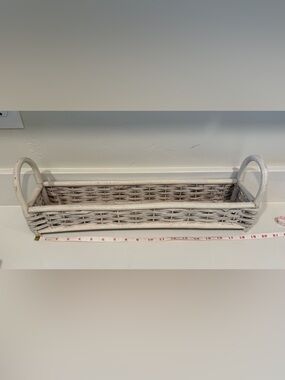White Wicker Long Tray Basket with Handles